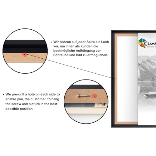 CLAMARO 'SFR35' Schattenfugenrahmen für 80x80 cm Keilrahmen | Schwarz Matt | MDF-Holz Bilderrahmen für Keilrahmen Leinwände inkl. Aufhänger und Montagematerial