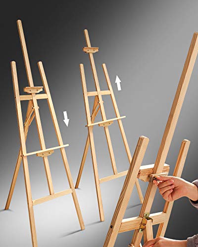 Verstellbare Holzstaffelei für Malerei und Ausstellungen mit einer Höhe von 1,75m und einfacher Montage