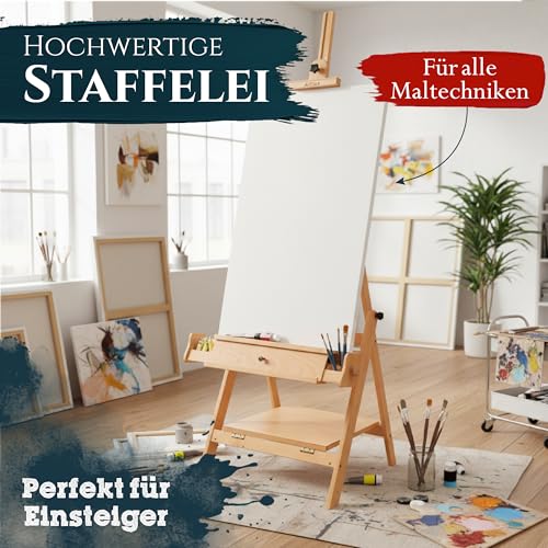 Artina Atelierstaffelei aus Buchenholz, klappbar, für Keilrahmen bis 150 cm