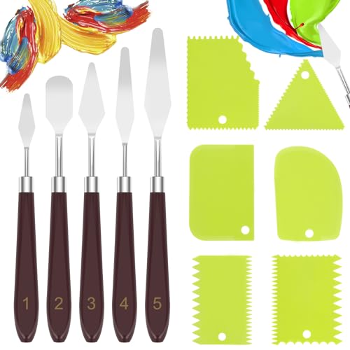11 Stück Palette Messer Spachtel Acrylmalerei Palette Messer Edelstahl Ölmalerei Malmesser Acryl Spachtel Set mit 6 Plastik Spachtel, Acryl Spachtel Werkzeug für Ölgemälde Gouache Felsmalerei