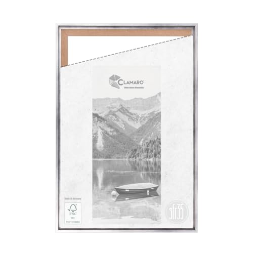 CLAMARO 'SFR35' Schattenfugenrahmen für 100x140 cm Keilrahmen | Silber | MDF-Holz Bilderrahmen für Keilrahmen Leinwände inkl. Aufhänger und Montagematerial