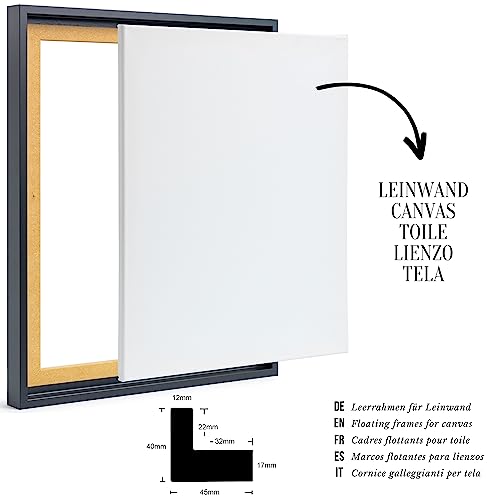 Monframe Schattenfugenrahmen - 60x90 cm - Schwarz - für Leinwandbilder auf Keilrahmen - Leerrahmen ohne Glas und Rückwand