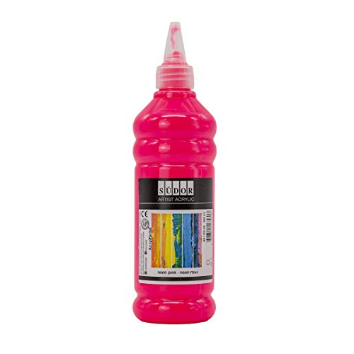 SÜDOR Acrylfarbe 500 ml – Geeignet für Acryl-Pouring. Hochpigmentierte, fluoreszierende Künstler-Malfarbe zum Bemalen auf Holz, Leinwand, Stein, Papier, Stoff & Metall. Vegan (Neon Rosa (Pink))