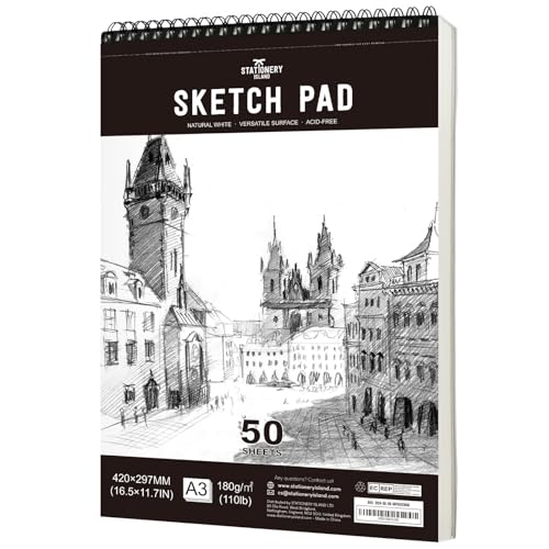 Skizzenbuch A3 180 g/m² Dickes Papier 100 Seiten Spiralgebundenes DIN Sketchbook