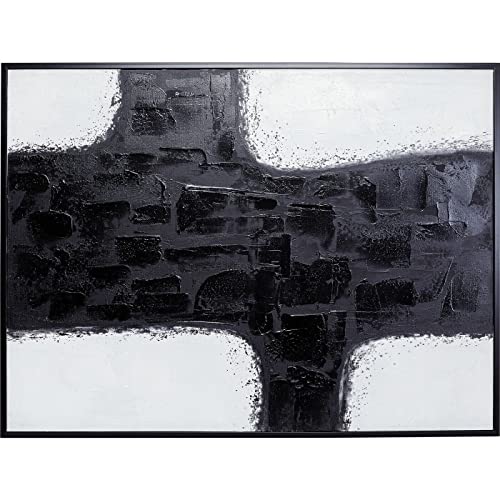 Kare Design Bild mit Rahmen Crossroads Schwarz/Weiß, Leinwand, Wanddekoration, Kunstwerk, handgemalte Details, Wandbild, Gemälde, Abstrakt, Modern, Wohnzimmer, Schlafzimmer, Flur, 120x90x4cm