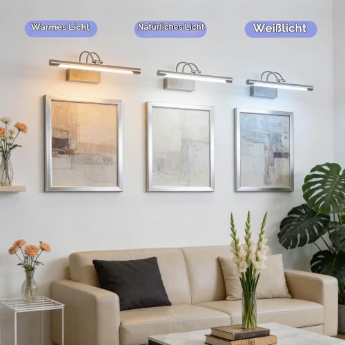 Actask Bilderleuchte Akku mit Fernbedienung, 40 cm LED Bildbeleuchtung, Sand Nickel