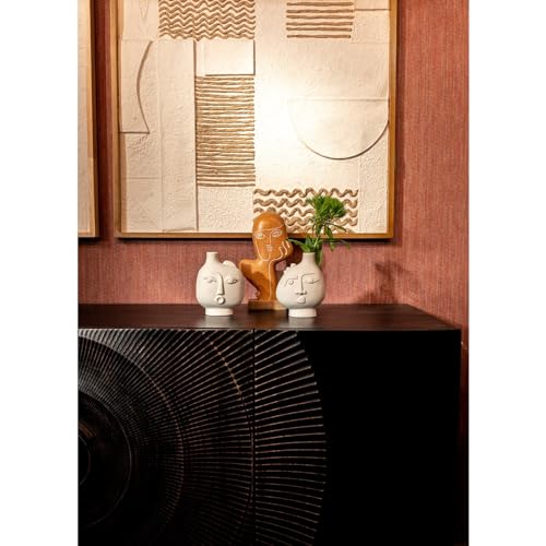 Kare Design Objektbild Sandy Geometric Braun/Weiß, Massivholz Rahmen, handgemalte Details, Abstrakt, Modern, Wohnzimmer, Leinwand, Wanddekoration, Kunstwerk, Bild mit Rahmen, 121,5x81x3,5cm
