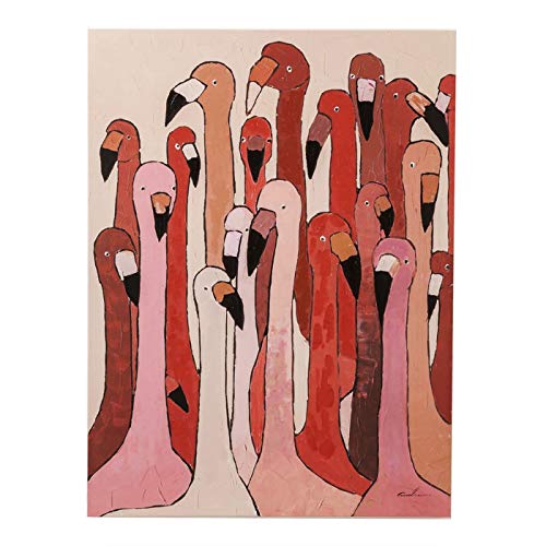 Kare Design Bild Touched Flamingo Meeting, Rosa/Rot, Leinwandbild, Massivholz Rahmen, Acrylfarbe, handgemalte Details, Wohnzimmer, Schlafzimmer, Flur, 120x90 cm (L/B)