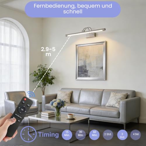 Actask Akku Bilderleuchte 60 cm LED mit Fernbedienung, dimmbar, Sand Nickel