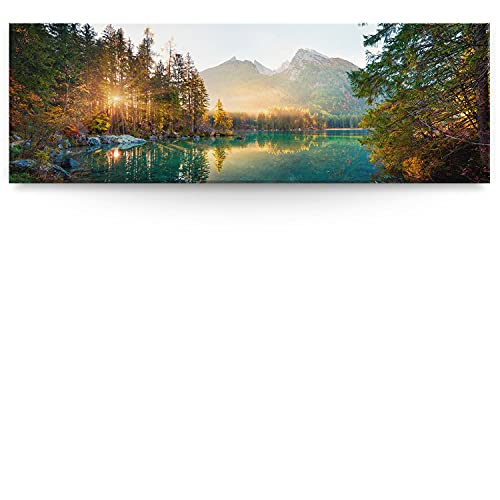 BilderKing Wandbild Wasserfall Hintersee – 150×50 cm – Leinwand auf Holzrahmen – Querformat – moderne Wanddekoration – hochwertiger Druck – klare Details