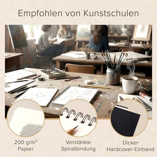 String & Space Skizzenbuch A5, schwarz, 200 g/m², 40 Bögen, Spiralbindung