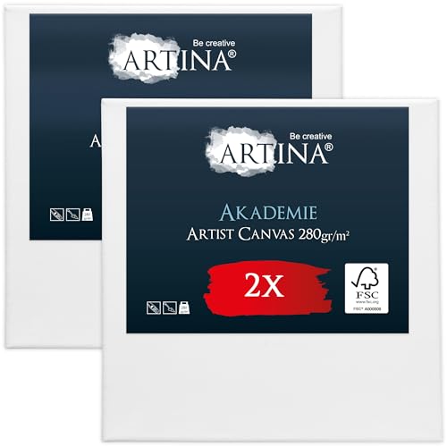 Keilrahmen Leinwand zum Bemalen 60x60 cm – Artina FSC® 2er Set bespannte Keilrahmen Leinwände zum malen für Acrylfarben Canvas 100% Baumwolle – Acryl Leinwand Rahmen