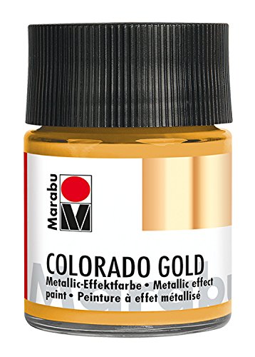 Marabu 12640005784 - Metallic Effektfarbe, Colorado Gold metallic gold 50 ml, auf Wasserbasis, lichtecht, wetterfest, schnell trocknend, zum Pinseln und Tupfen auf saugenden Untergründen