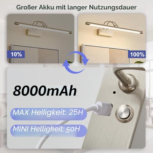 Actask Akku Bilderleuchte 60 cm LED mit Fernbedienung, dimmbar, Sand Nickel