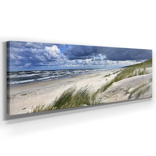 Atemberaubendes Ostsee Bild als Panorama Leinwand 150x50cm, Motiv Strand Polen. Ein einzigartiges XXL Wandbild als Deko für Wohnzimmer, Schlafzimmer, Küche. Aufgespannt auf Holzrahmen