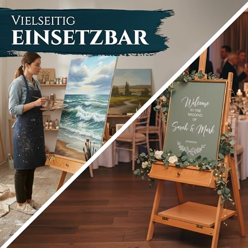 Artina Atelierstaffelei aus Buchenholz, klappbar, für Keilrahmen bis 150 cm