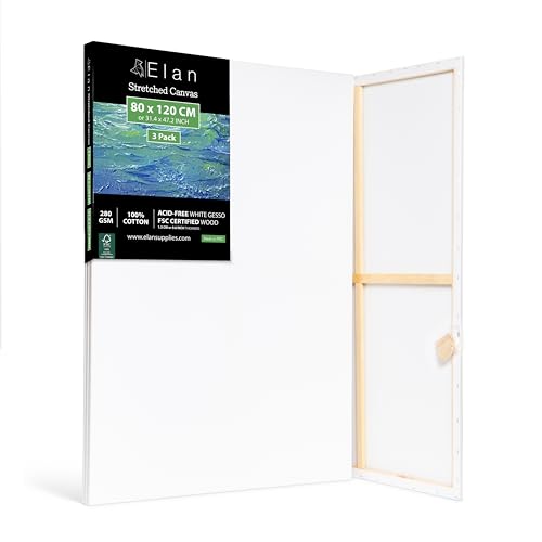 Elan Keilrahmen Leinwand 80x120 3er Set, 100% Baumwolle Leinwand zum Bemalen Groß, Leinwand Set Groß, Leinwände für Acrylfarben, Keilrahmen Groß 80x120, Keilrahmen Set, Leinwand Malen, Leinwand Acryl
