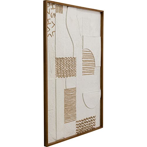 Kare Design Objektbild Sandy Geometric Braun/Weiß, Massivholz Rahmen, handgemalte Details, Abstrakt, Modern, Wohnzimmer, Leinwand, Wanddekoration, Kunstwerk, Bild mit Rahmen, 121,5x81x3,5cm