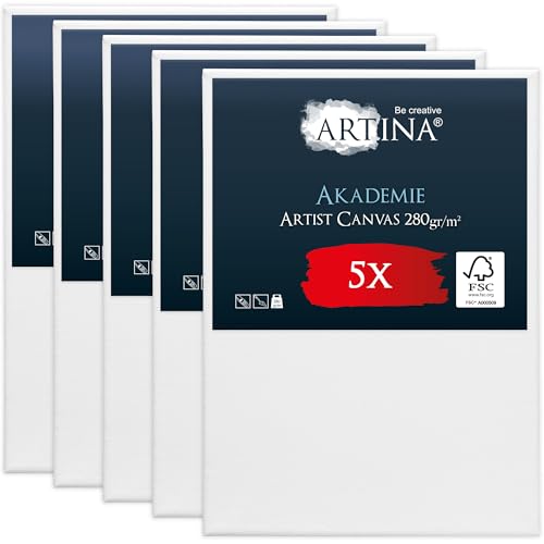 Artina FSC® Keilrahmen 5er Set Akademie 50x70 cm – Leinwand Set Maltuch aus 100% Baumwolle Leinwände 280 g/m² - Keilrahmenset Leinwand zum Bemalen für Acryl-, Aquarell-, Ölfarbe UVM Artina FSC® Keilrahmen 5er Set Akademie 50x70 cm – Leinwand Set Maltuch aus 100% Baumwolle Leinwände 280 g/m² - Keilrahmenset Leinwand zum Bemalen für Acryl-, Aquarell-, Ölfarbe UVM