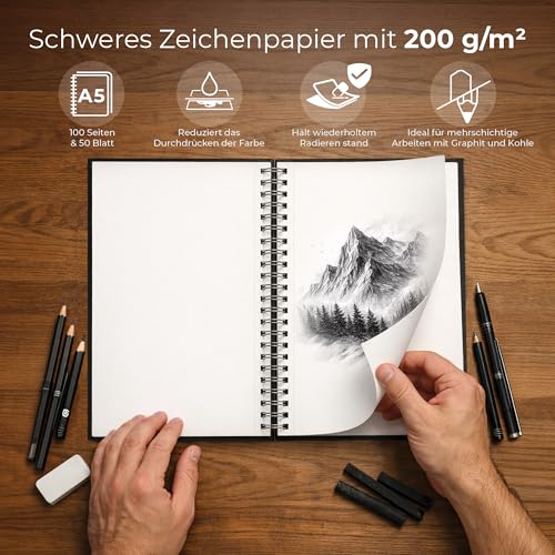 DIYIDEA Skizzenbuch A5 mit 200 g/m², 100 Seiten, Spiralbindung, Hardcover, Schwarz