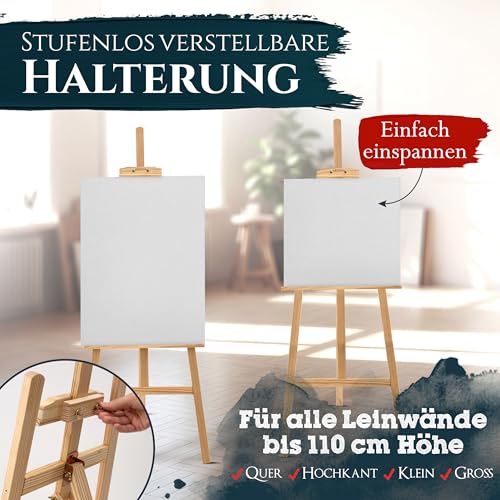 Artina 24-teiliges Malset mit höhenverstellbarer FSC-Holz-Staffelei, mehrfarbig