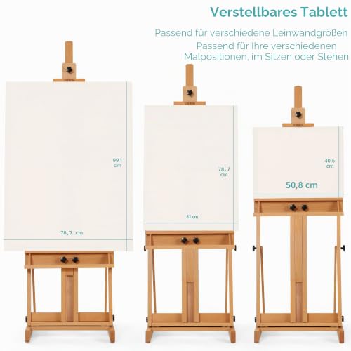 VISWIN Staffelei Groß H-Rahmen 135-231 cm H, Hält Leinwände bis zu 198 cm, Premium Atelierstaffelei Groß aus Buchenholz mit Breiterer Ablage, Leinwand Ständer für Malen, Künstler, Erwachsene