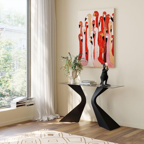 Kare Design Bild Touched Flamingo Meeting, Rosa/Rot, Leinwandbild, Massivholz Rahmen, Acrylfarbe, handgemalte Details, Wohnzimmer, Schlafzimmer, Flur, 120x90 cm (L/B)