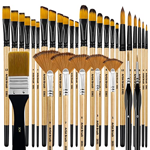 Bougimal Pinselset Acrylfarben, 32 Acryl Pinsel Set, Künstlerpinsel mit rund, eckig, flach, Fan Pinsel Set für Künstler und Anfänger zum Malen Bougimal Pinselset Acrylfarben, 32 Acryl Pinsel Set, Künstlerpinsel mit rund, eckig, flach, Fan Pinsel Set für Künstler und Anfänger zum Malen