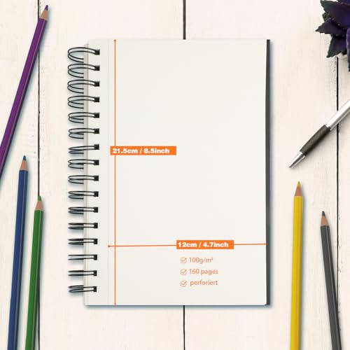 joibabe 2er-Set A5 Skizzenbücher mit Spiralbindung, 100 g/m², 160 Blatt