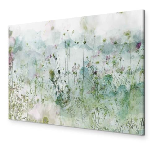B&D XXL - Wandbilder XXL Wiese 120x80 cm 1 tlg - Wand Deko Leinwand Bilder Motive Groß Wanddeko Schlafzimmer Kunstdruck - Blumen Gras Botanik Bunt Natur Blumenwiese wie gemalt b-C-1025-b-a