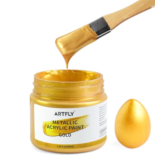 ARTFLY Acrylfarbe Metallic Gold 100 ml, lichtecht, ungiftig, für Leinwand, Holz, Stoff und Keramik