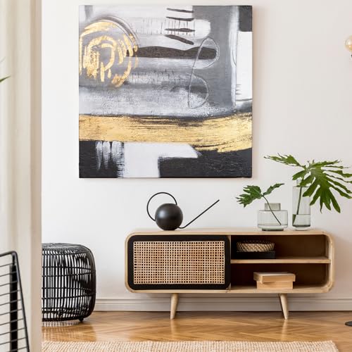 AUREDAS Handgemaltes Acryl-Gemälde 100x100 in Schwarz, Weiß und Gold Quadratisches Wandbild ohne Rahmen für Wohnzimmer, Büro und Schlafzimmer