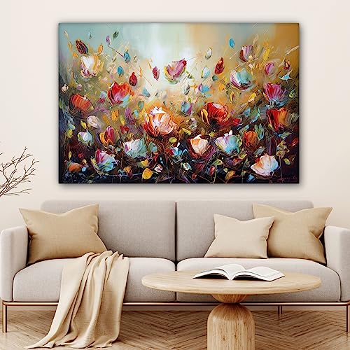 MuchoWow© Leinwände Groß 120x80 cm XXL Wall Decoration Bilder Schlafzimmer Deko Pictures Canvas Painting Wanddekoration Wohnzimmer Wanddeko Blumen - Kunstdruck - Natur - Öl - Gemälde