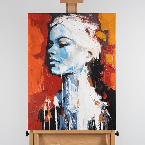 AUREDAS Wandbild 90×120 cm – Handgemaltes Acrylgemälde auf Leinwand – Schwarz – Rot – Orange – Abstraktes Frauenportrait – Hochformat – Schwarz/Weiß – moderne Wanddekoration