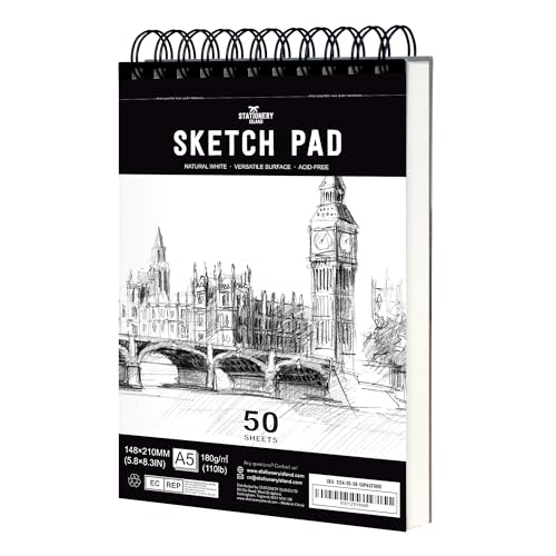 STATIONERY ISLAND Skizzenbuch A5, 180 g/m², 100 Seiten, spiralgebunden, schwarz