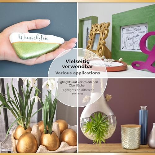 Viva Decor Maya Gold 250ml (Silber) - Metallic-Acrylfarbe für kreative Werke auf Holz, Glas und Porzellan. Stoßfest, wischfest und wetterfest für glänzende Metall- / Metallic Effekte