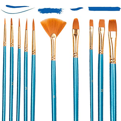 ILLUVA 10-teiliges Künstler-Pinsel-Set, Nylonhaar-Malpinsel für Acryl-, Aquarell- und Ölmalerei – kleines Pinsel-Set für Gouache-Schminkmalerei