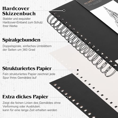 WSICSE Skizzenbuch A5 Weiß, 200 g/m², 120 Seiten, Spiralbindung