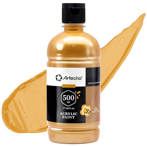 Artecho Acrylfarbe Gold 500 ml, Wasserfest und Lichtecht, Schnell Trocknend, Acrylfarbe für Leinwand, Holz, Stoff, Handwerk, Leder und Stein.