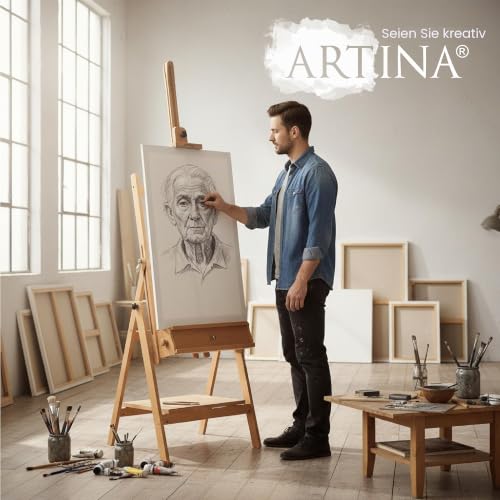 Artina Atelierstaffelei aus Buchenholz, klappbar, für Keilrahmen bis 150 cm