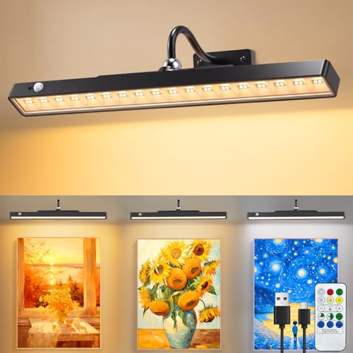ceshu 40 cm Bilderleuchte kabellos mit Bewegungssensor, 6000-mAh-Akku, dimmbar