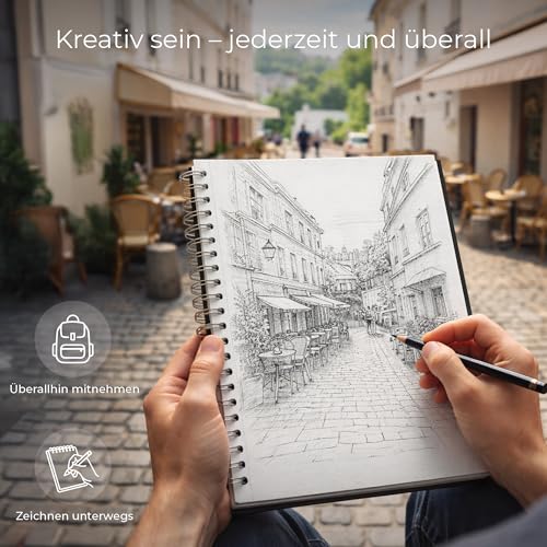 DIYIDEA Skizzenbuch A5 mit 200 g/m², 100 Seiten, Spiralbindung, Hardcover, Schwarz