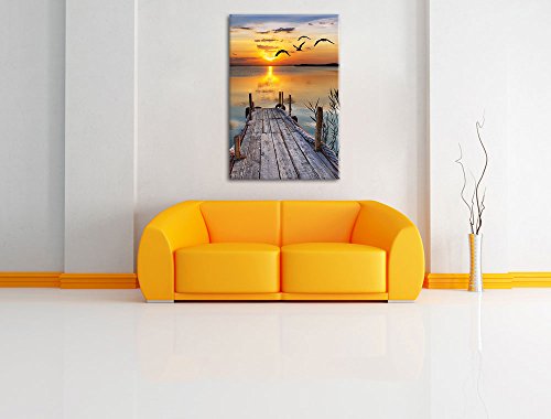Pixxprint Steg bei Sonnenuntergang, Größe: 60x40cm, Leinwandbild, fertig gespannt, Wandbild, Dekoration, Kunstdruck, kein Poster
