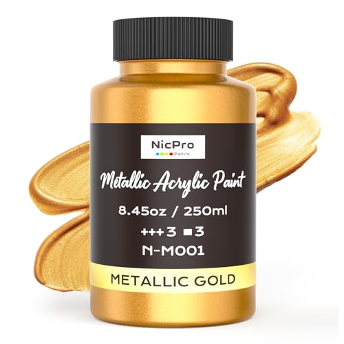 Nicpro Acrylfarben Gold Metallic, 250 ml, für Holz, Metall, Stoff, Leinwand und mehr