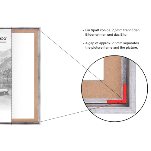 CLAMARO 'SFR35' Schattenfugenrahmen für 100x140 cm Keilrahmen | Silber | MDF-Holz Bilderrahmen für Keilrahmen Leinwände inkl. Aufhänger und Montagematerial