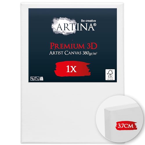 Artina 3D Leinwand 50x70cm – Bespannt auf stabilem FSC® Keilrahmen, verzugsfrei, 3-fach weiß vorgrundiert, Premium Qualität, 100% Baumwolle, 380 g/m² – Künstlerbedarf