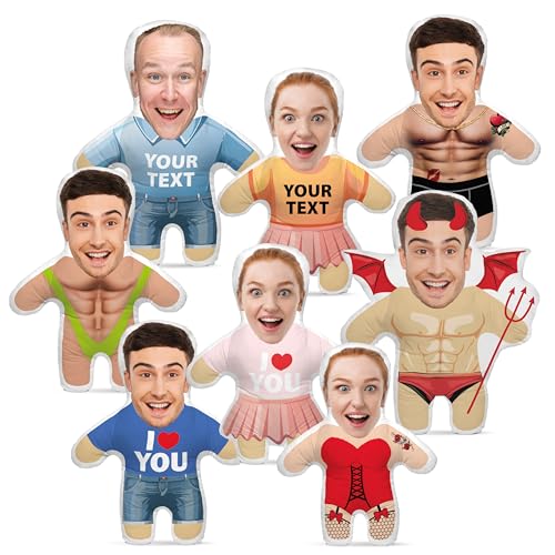 Personalisierter 3D Menschenform-Kissen mit eigenem Foto – Fotogeschenk zum Valentinstag, Geburtstag oder Jahrestag – Lustiges Doll-Motiv inklusive Füllung [091]