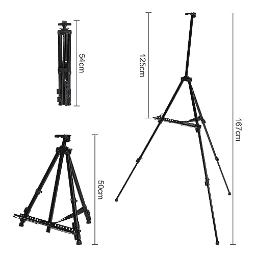 MorNon Aluminium Staffelei 50-167cm, Atelierstaffelei Verstellbare Standstaffelei Feldstaffelei, Mit Tasche Für Leinwand Poster Hochzeit Skizzieren Male