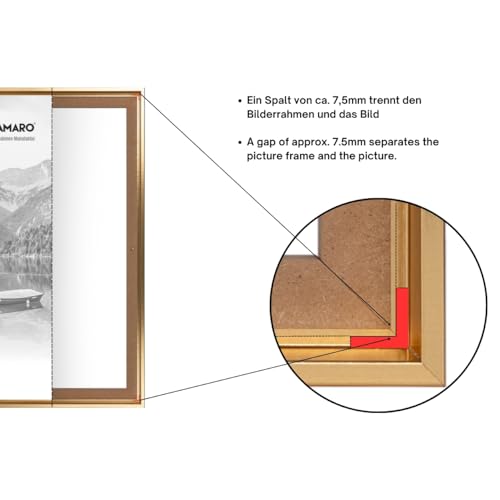 CLAMARO 'SFR35' Schattenfugenrahmen für 60x80 cm Keilrahmen | Gold | MDF-Holz Bilderrahmen für Keilrahmen Leinwände inkl. Aufhänger und Montagematerial