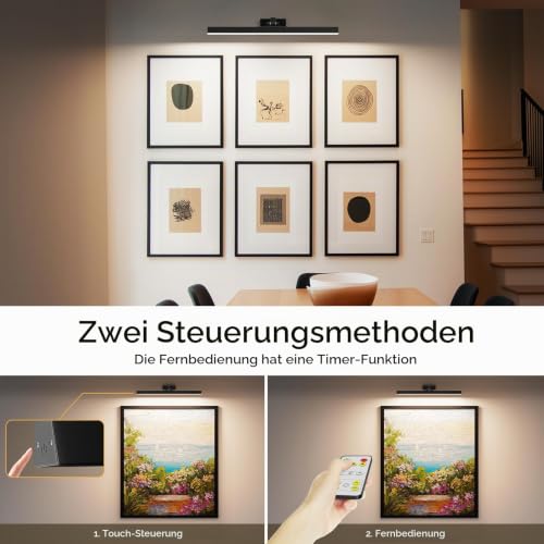 AIBOO kabellose LED Bilderleuchte 60 cm, aufladbar mit Fernbedienung, Schwarz